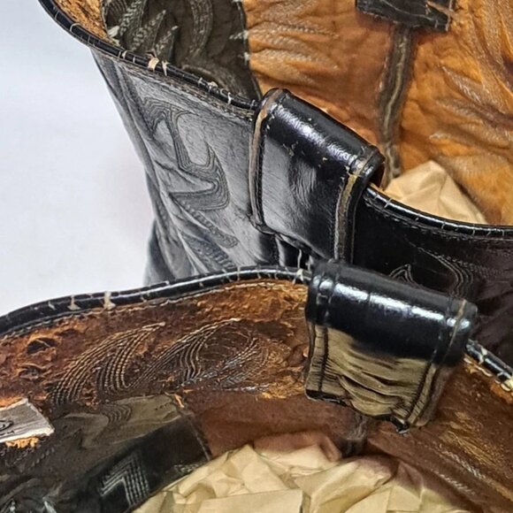 Vtg Justin 9302 Sea Turtle print Boots White Label Pre-Ban Black Western Cowboy - Picture 16 of 16